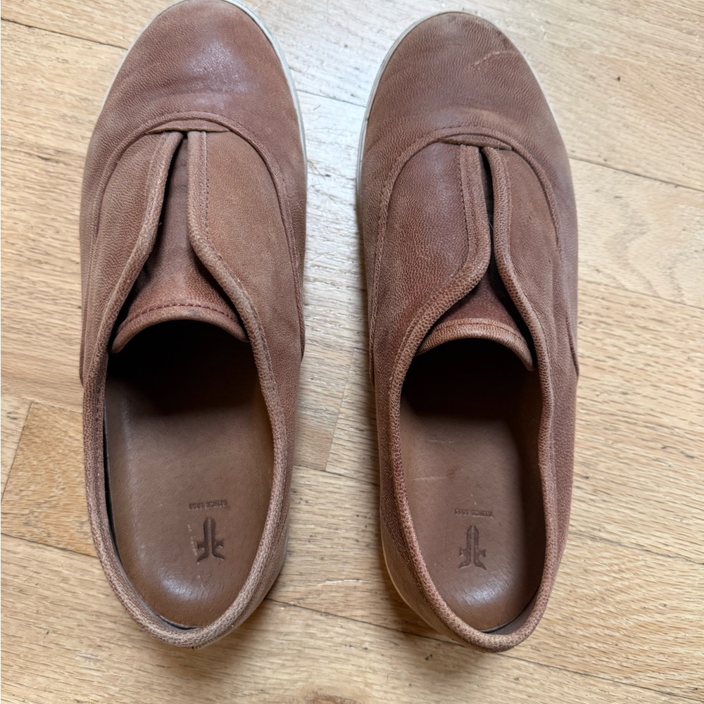 Frye Tan Leather Slip-On Sneakers